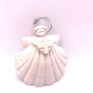 1993 Mary Furlong white on white bisque porcelain Angel with cross pre-owned